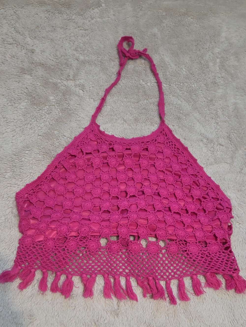 Hot Pink Crochet Halter Camisole Top - Women's Summer Knit